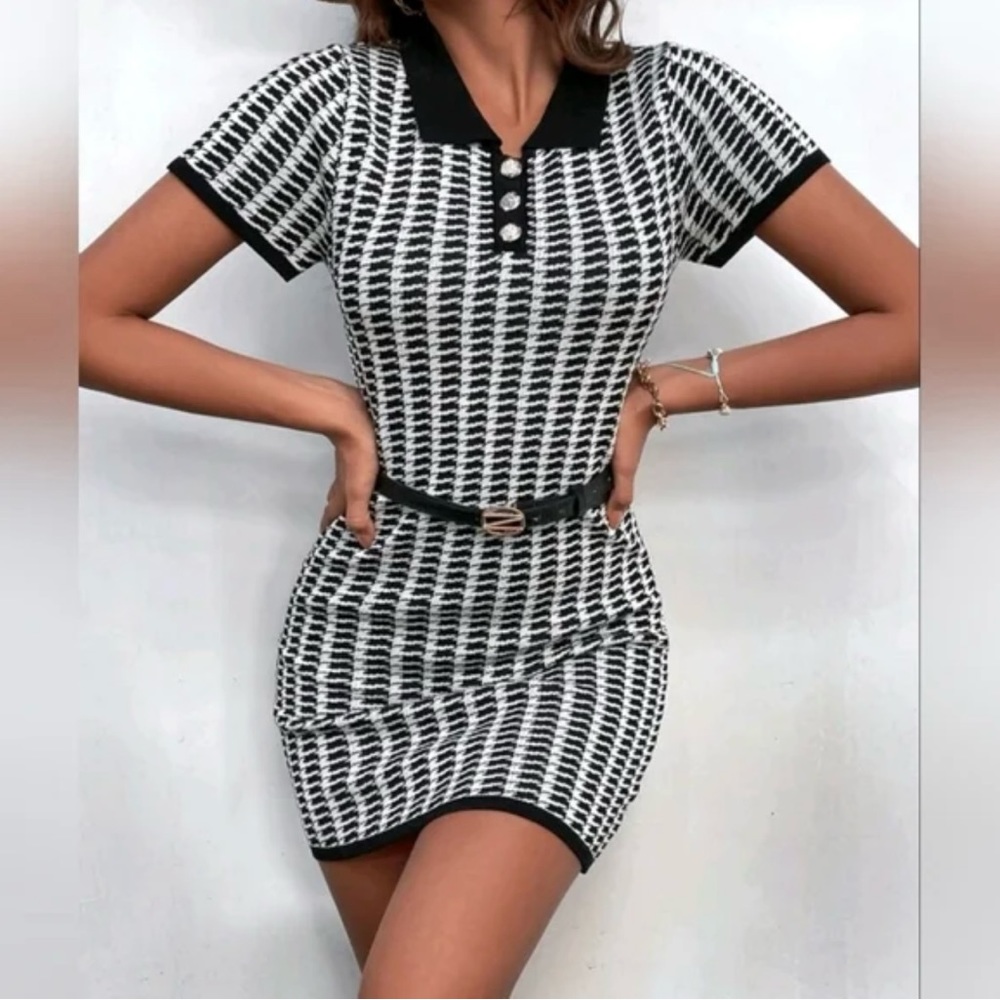 Aster Houndsooth Knit Polo Dress Size Small